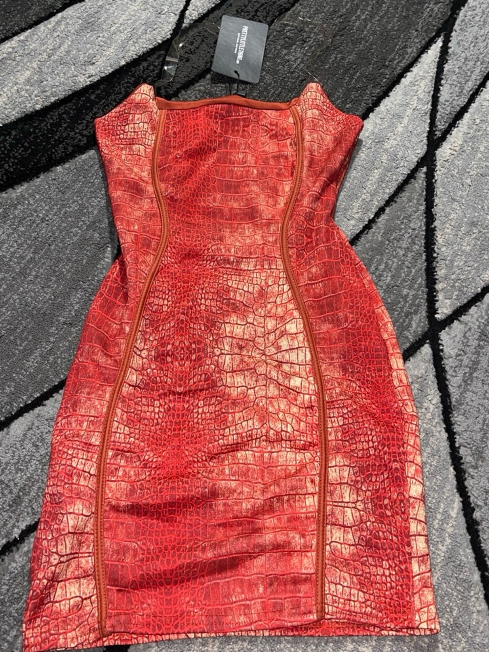 PrettyLittleThing Red Croc-Embossed Strapless Bodycon Dress